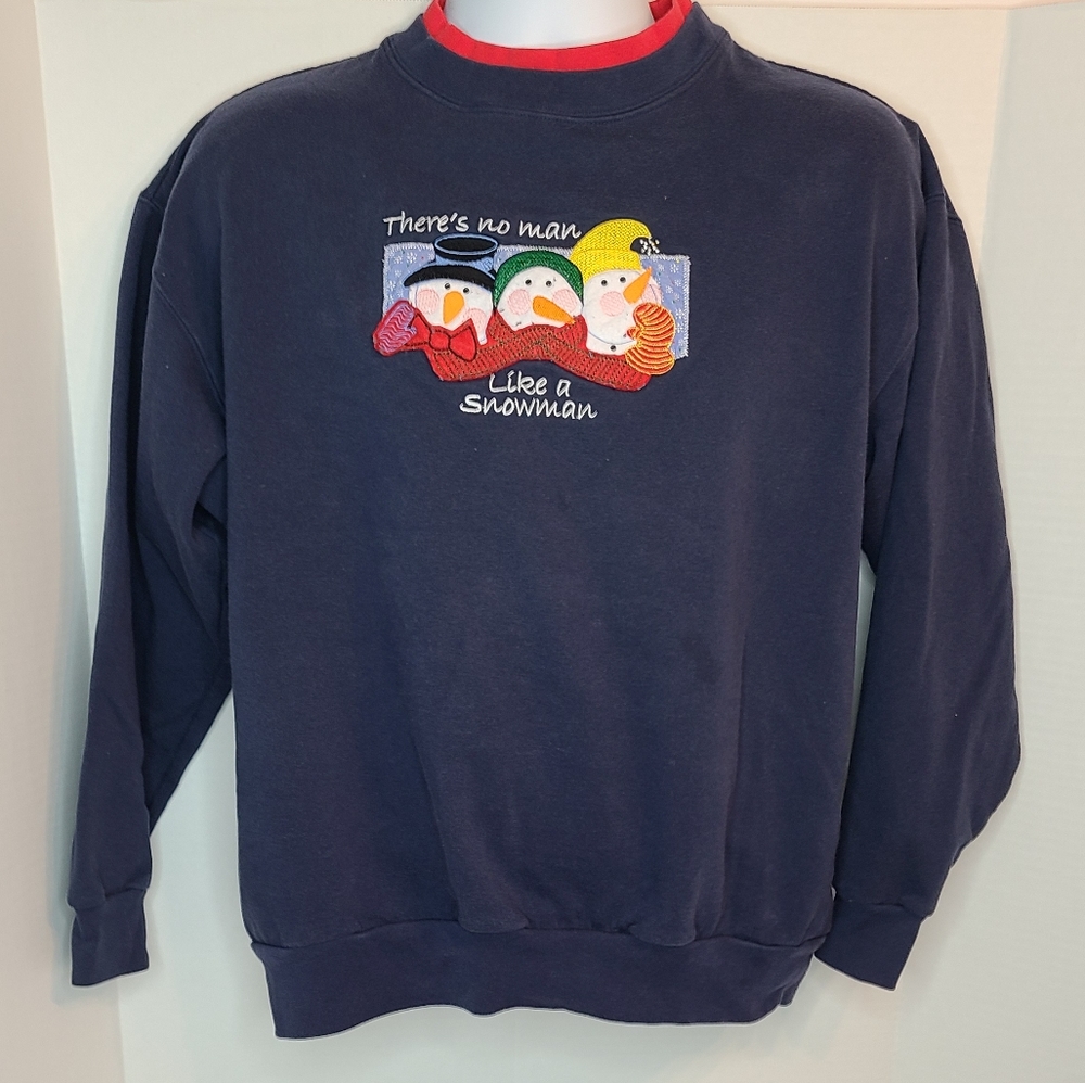 M & C Sportswear Large Sweatshirt Double Collar No Man Like Snowman Christmas